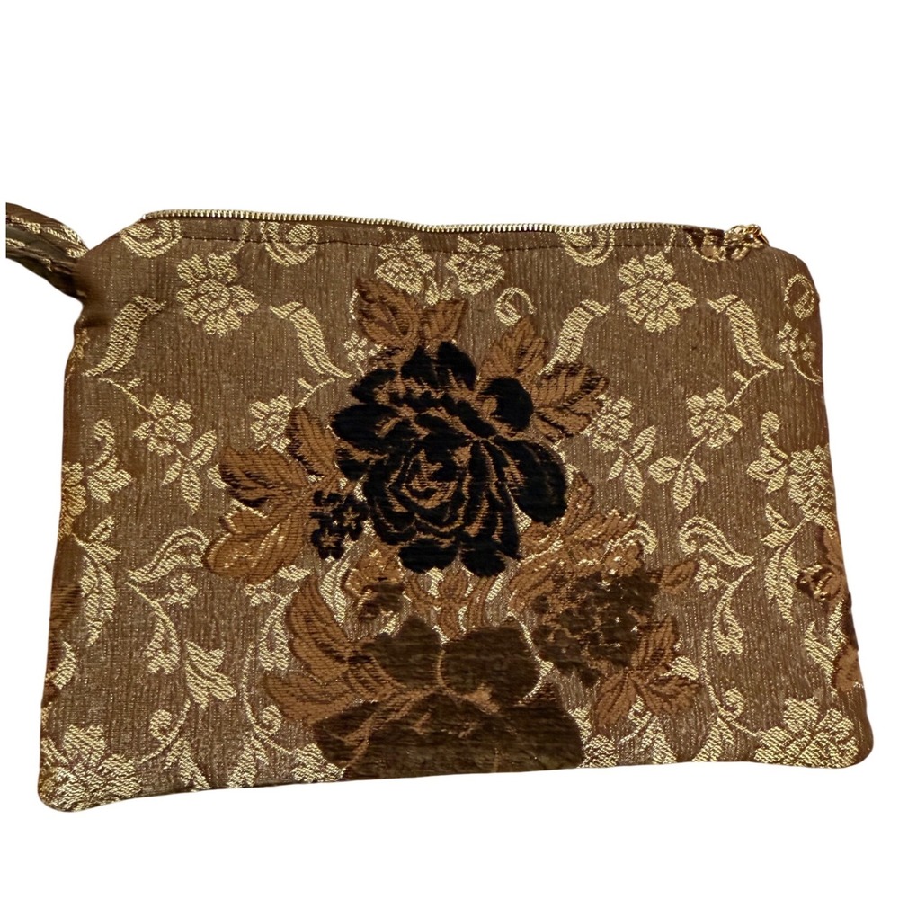 Vtg Crown Lewis Tapestry Wristlet Clutch Lampo Zipper Floral Velvet Brocade - Picture 8 of 8